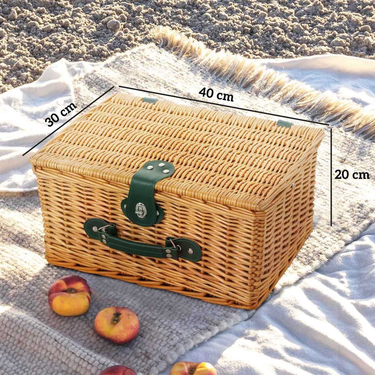 Picnic basket made of willow wood, picnic suitcase for 2 people with insulated cooler compartment, cutlery set, picnic set, complete set for camping, beach, Christmas, light brown
