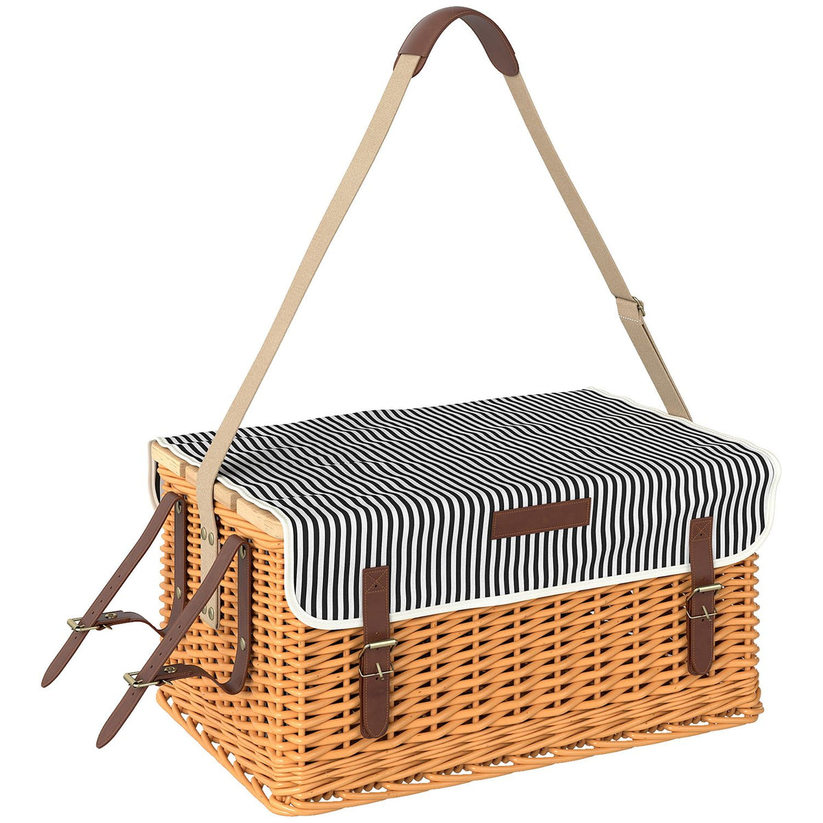 Picnic basket made of willow wood, picnic suitcase for 4 people with picnic blanket, cutlery set, bottle opener, picnic table, picnic set, complete set for camping, beach, Christmas, light brown