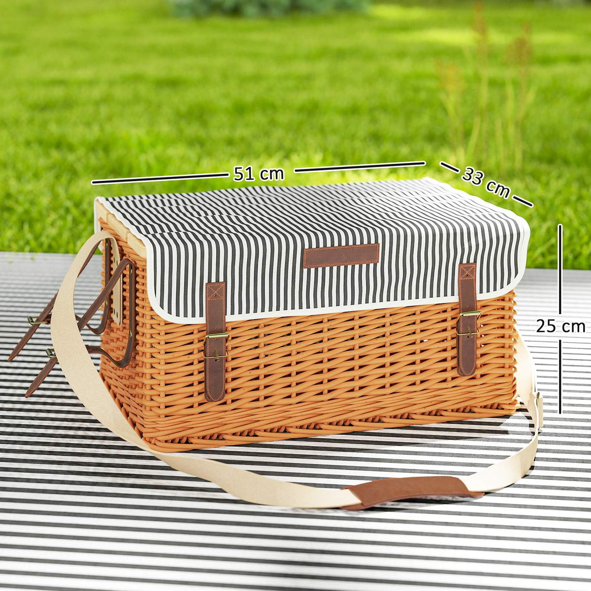 Picnic basket made of willow wood, picnic suitcase for 4 people with picnic blanket, cutlery set, bottle opener, picnic table, picnic set, complete set for camping, beach, Christmas, light brown