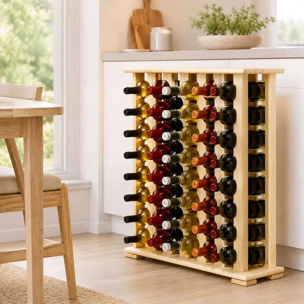 Pine Wine Rack, 46 Bottles, Natural Finish