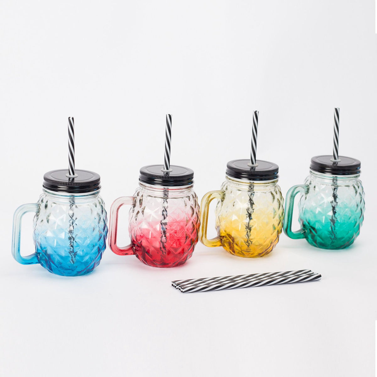 Pineapple Glasses with Lids and Straws, Set of 4