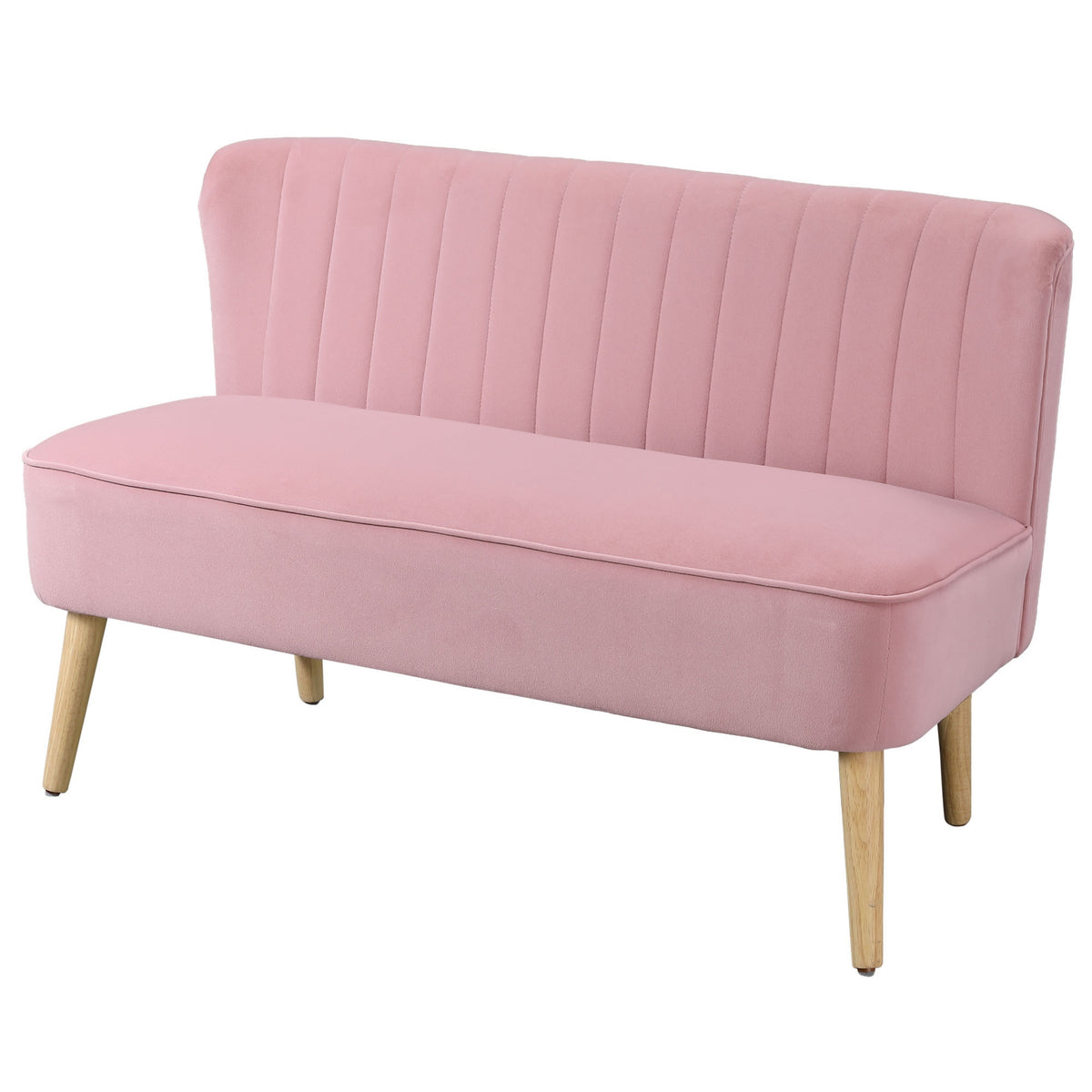 Pink 2-Seater Fabric Sofa with Wood Legs