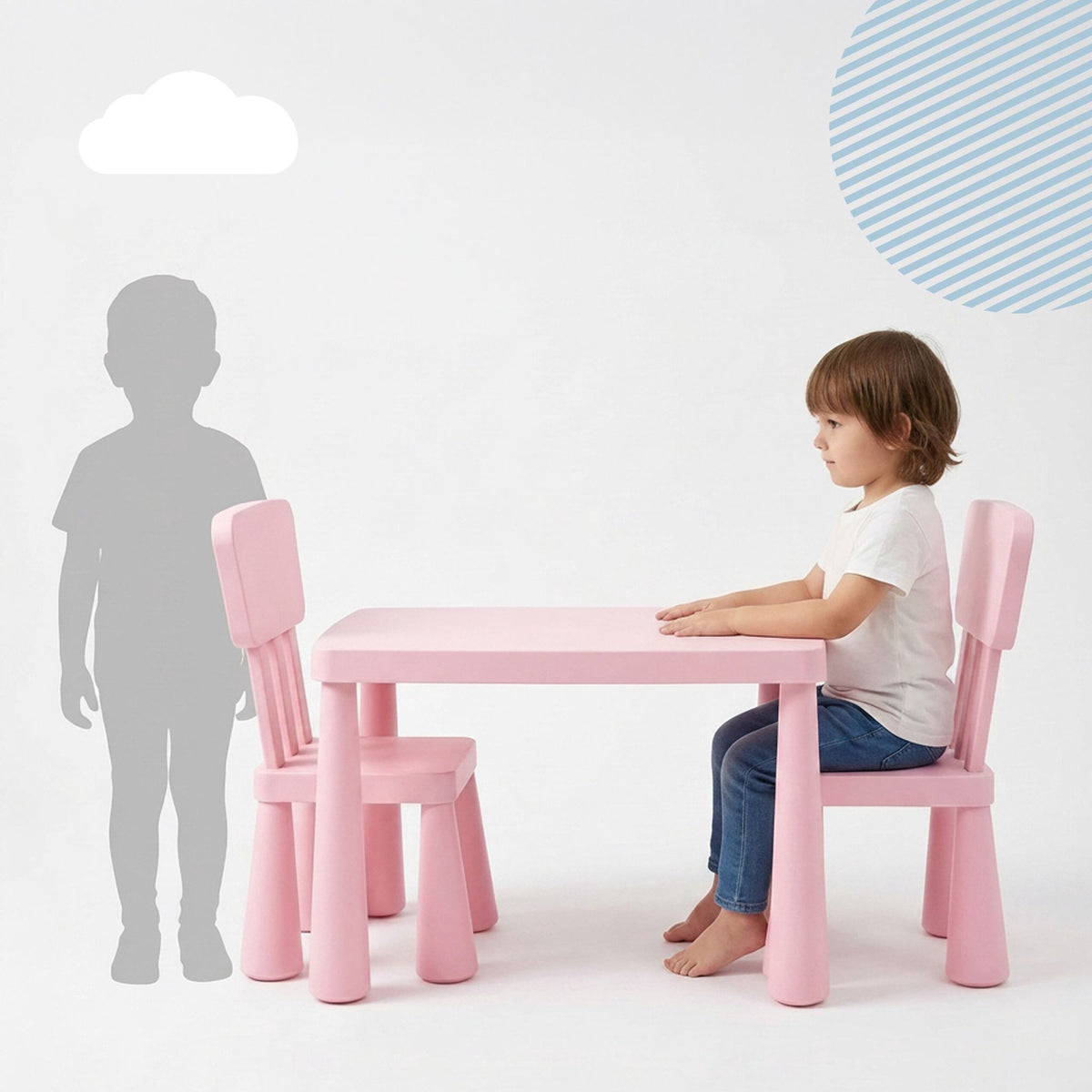 Pink 3-Piece Children's Table and Chair Set, Plastic
