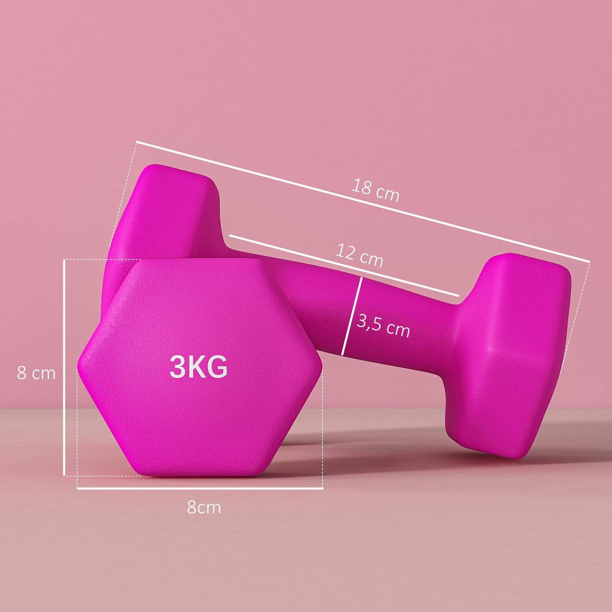 Pink Hex Dumbbell Set, 2 x 3 kg, Non-Slip, Floor Safe