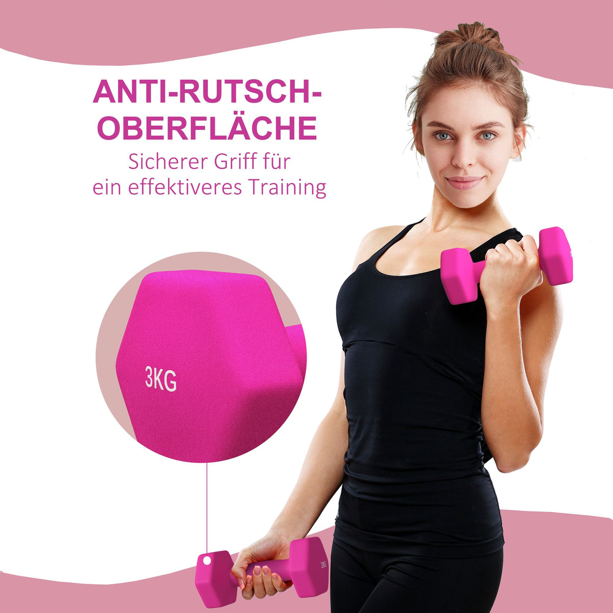 Pink Hex Dumbbell Set, 2 x 3 kg, Non-Slip, Floor Safe