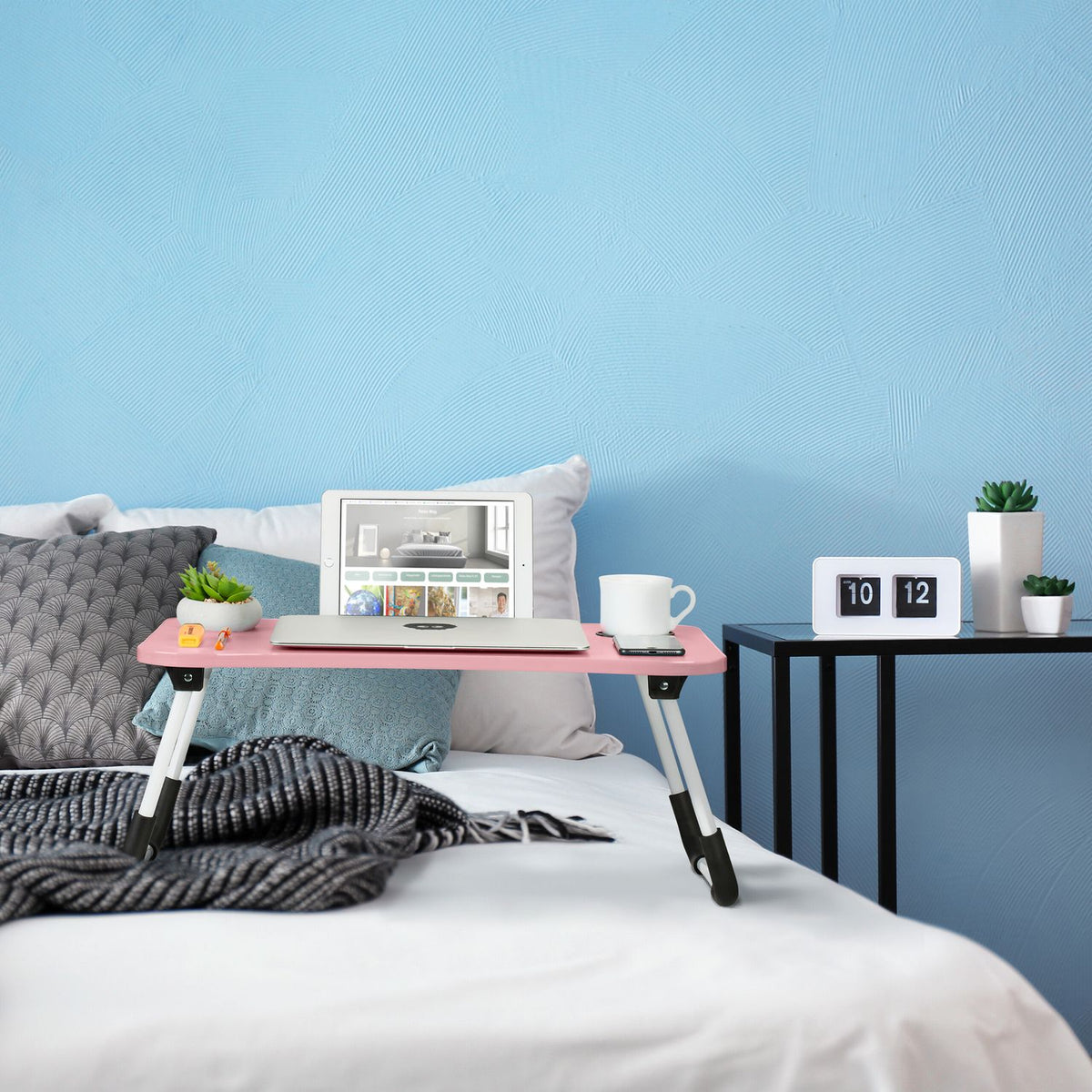 Pink Lapdesk with Tablet & Cup Holder – Foldable Bed Tray