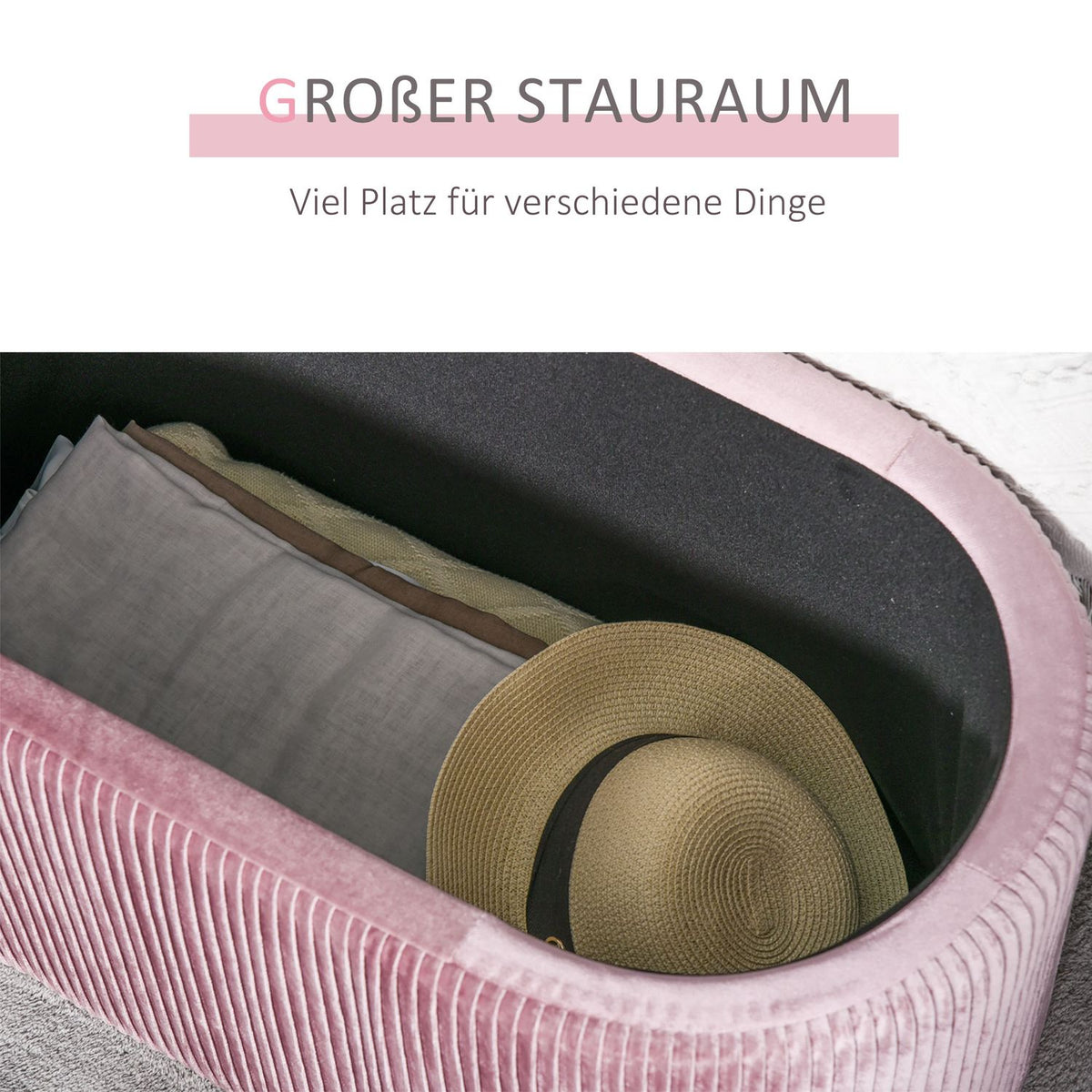 Pink Upholstered Bench With Storage Space In French Style, Velvet, Elegant, 81X40X41Cm