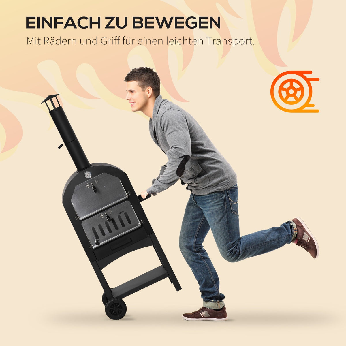 Pizza Oven Outdoor 2-In-1 With Wheels, Grill Oven, Protective Cover, Pizza Shovel, 2 Grill Nets, 3-Tier Wood-Burning Oven, 63X54X161Cm