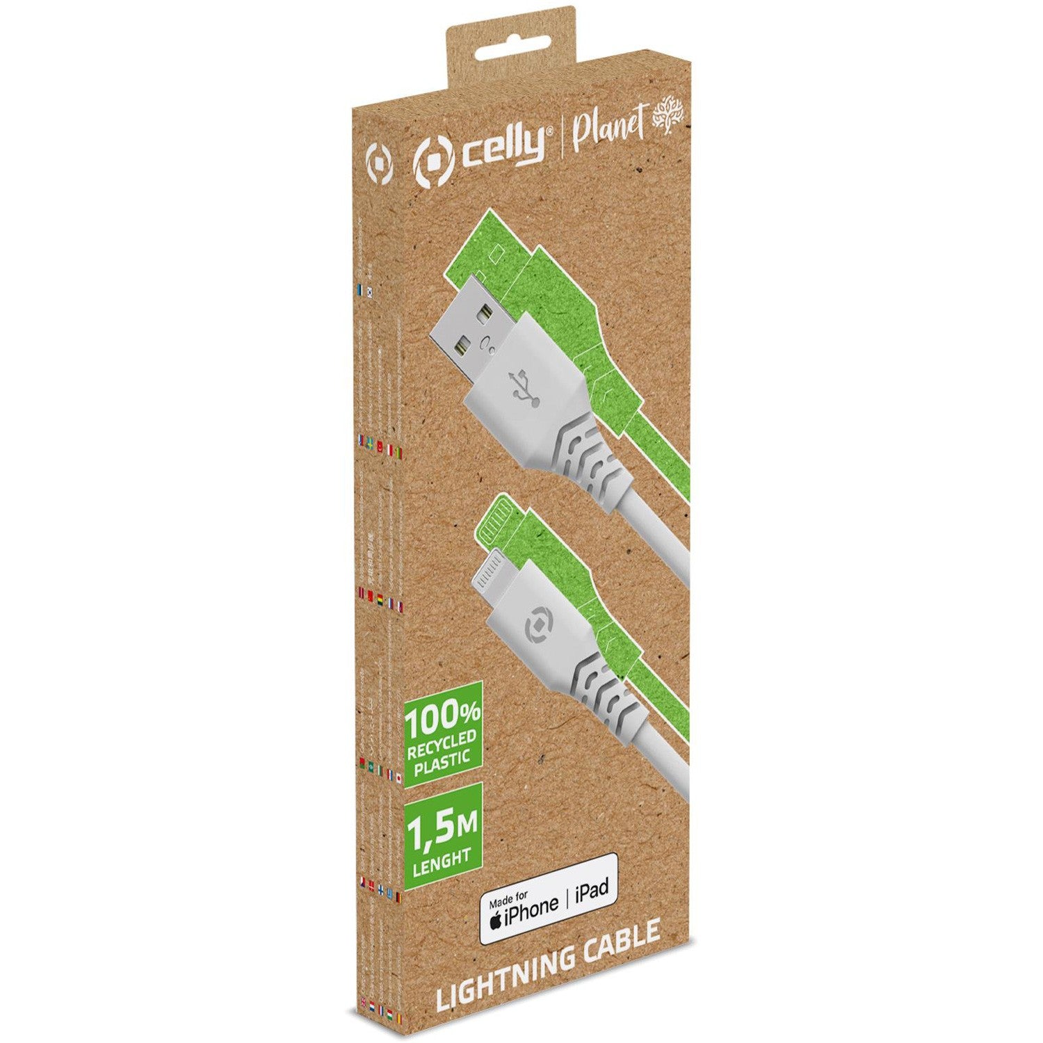 Planet USB-A - Lightning cable 1.5m made of 100% recycled plastic White