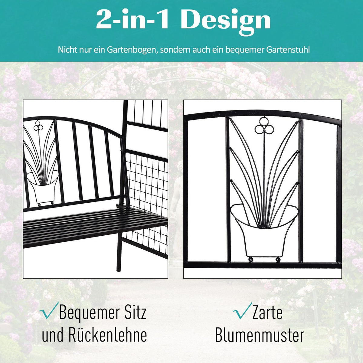 Plant Arch With Bench Bench Arch Trellis Garden Arch Roof Metal Black 154 X 60 X 205 Cm