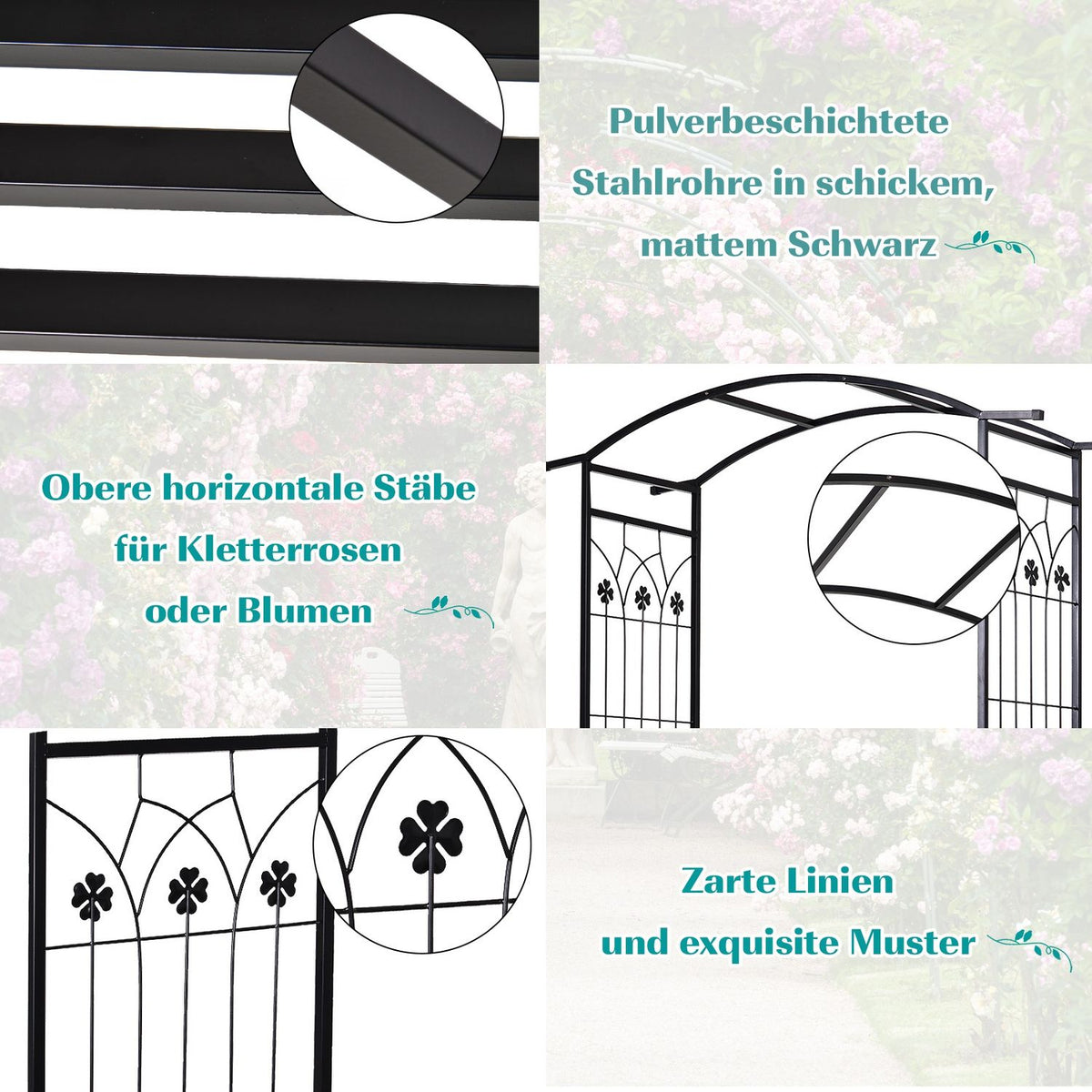 Plant Arch With Bench Bench Arch Trellis Garden Arch Roof Metal Black 154 X 60 X 205 Cm