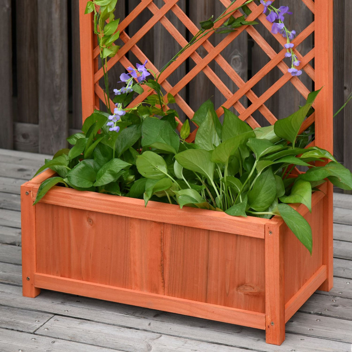 Plant Box Flower Stand With Trellis, Wood, Yellow, 60X30X122.5Cm