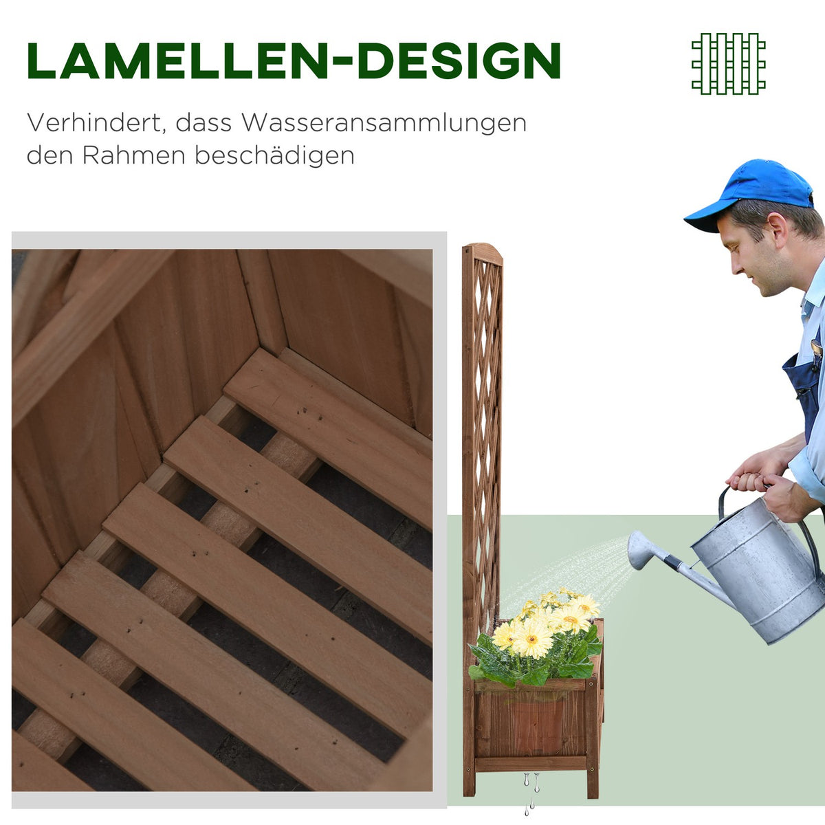 Plant Box Flower Stand With Trellis, Wood, Yellow, 60X30X122.5Cm