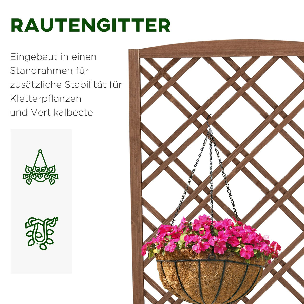 Plant Box Flower Stand With Trellis, Wood, Yellow, 60X30X122.5Cm