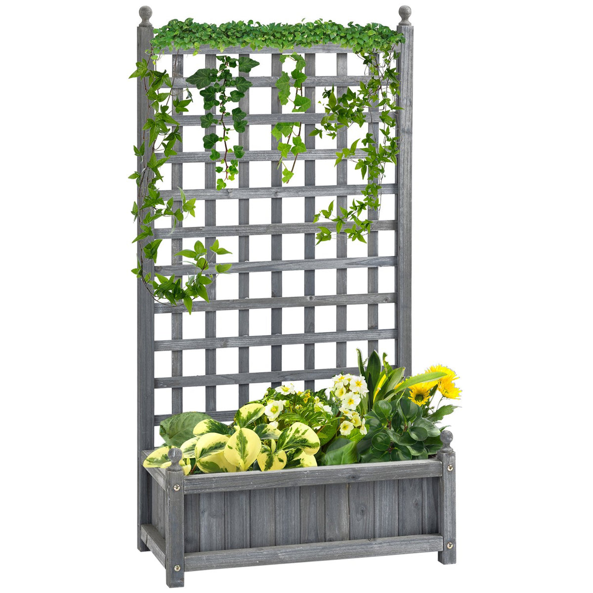 Plant Box With Trellis, Flower Box For Climbing Plants, Wood, Light Grey, 64X28X120Cm