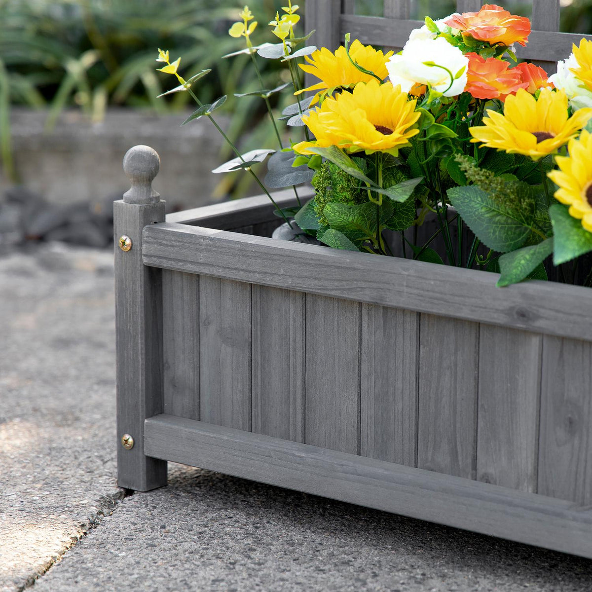 Plant Box With Trellis, Flower Box For Climbing Plants, Wood, Light Grey, 64X28X120Cm