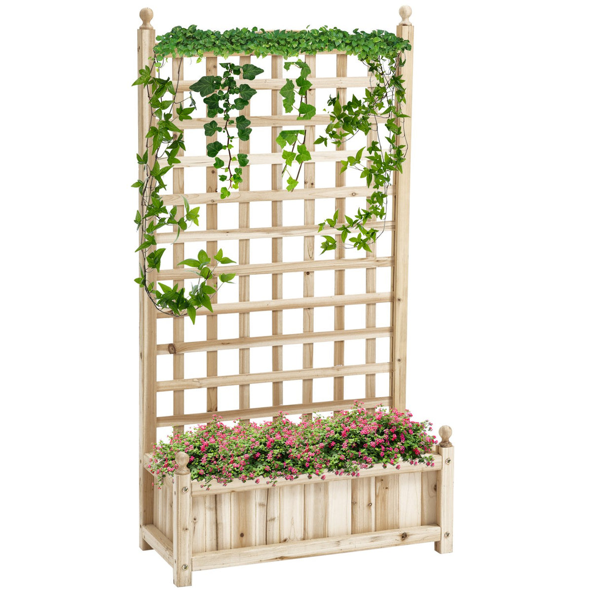 Plant Box With Trellis, Flower Box For Climbing Plants, Wood, Natural, 64X28X120Cm