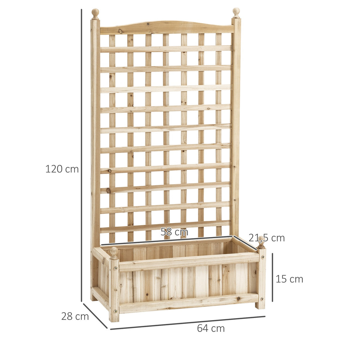 Plant Box With Trellis, Flower Box For Climbing Plants, Wood, Natural, 64X28X120Cm