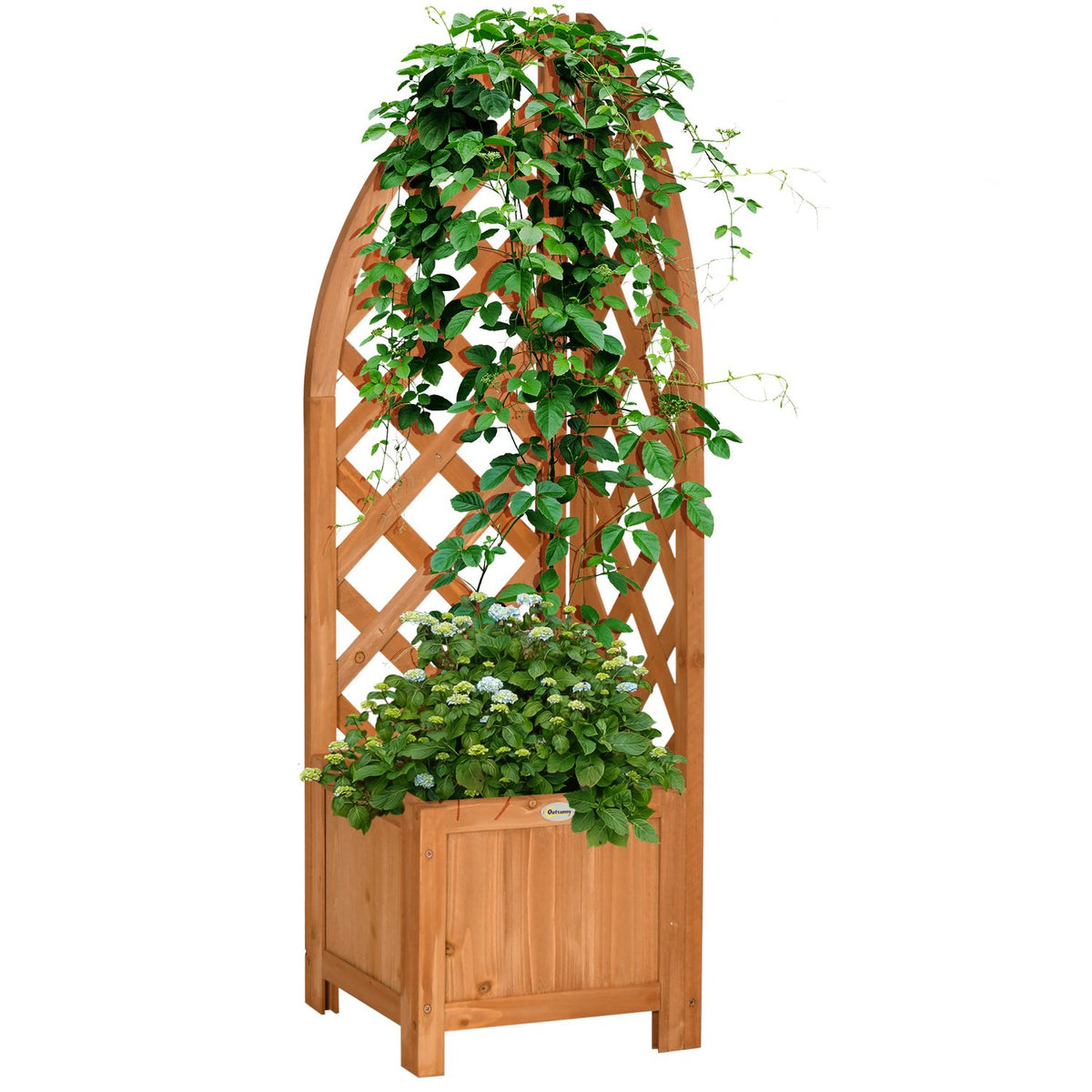 Plant Box With Trellis Flower Box For Garden, Patio, Balcony, Natural Wood, Brown, 32X32X108Cm