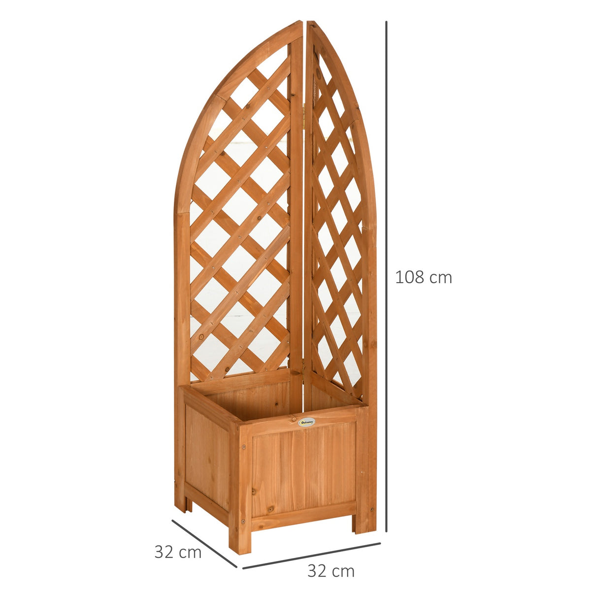 Plant Box With Trellis Flower Box For Garden, Patio, Balcony, Natural Wood, Brown, 32X32X108Cm
