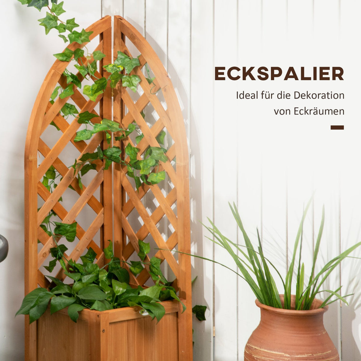 Plant Box With Trellis Flower Box For Garden, Patio, Balcony, Natural Wood, Brown, 32X32X108Cm