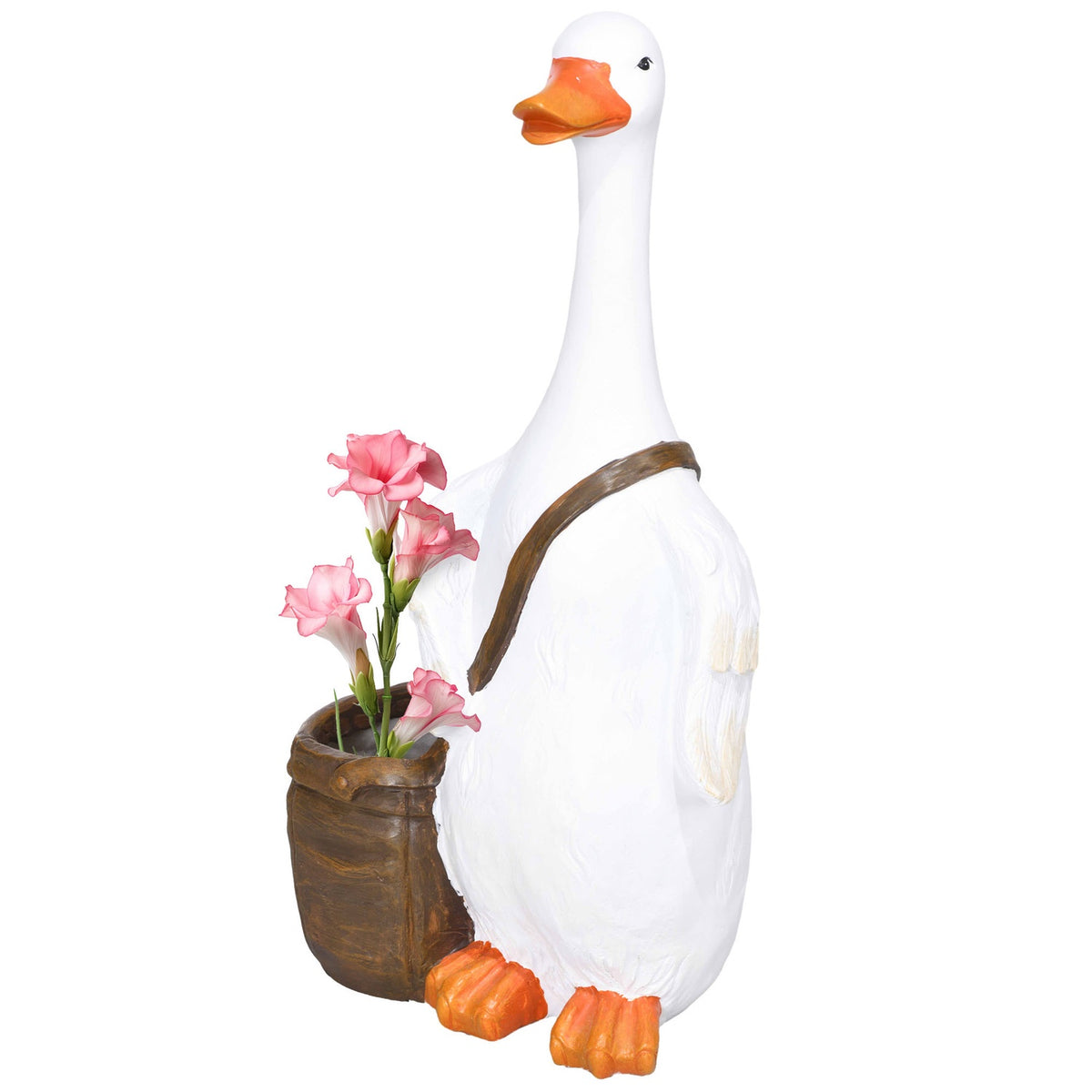 Plant Pot "Swan With School Bag" Design, Planter With Drainage Hole, For Indoor & Outdoor, Resin