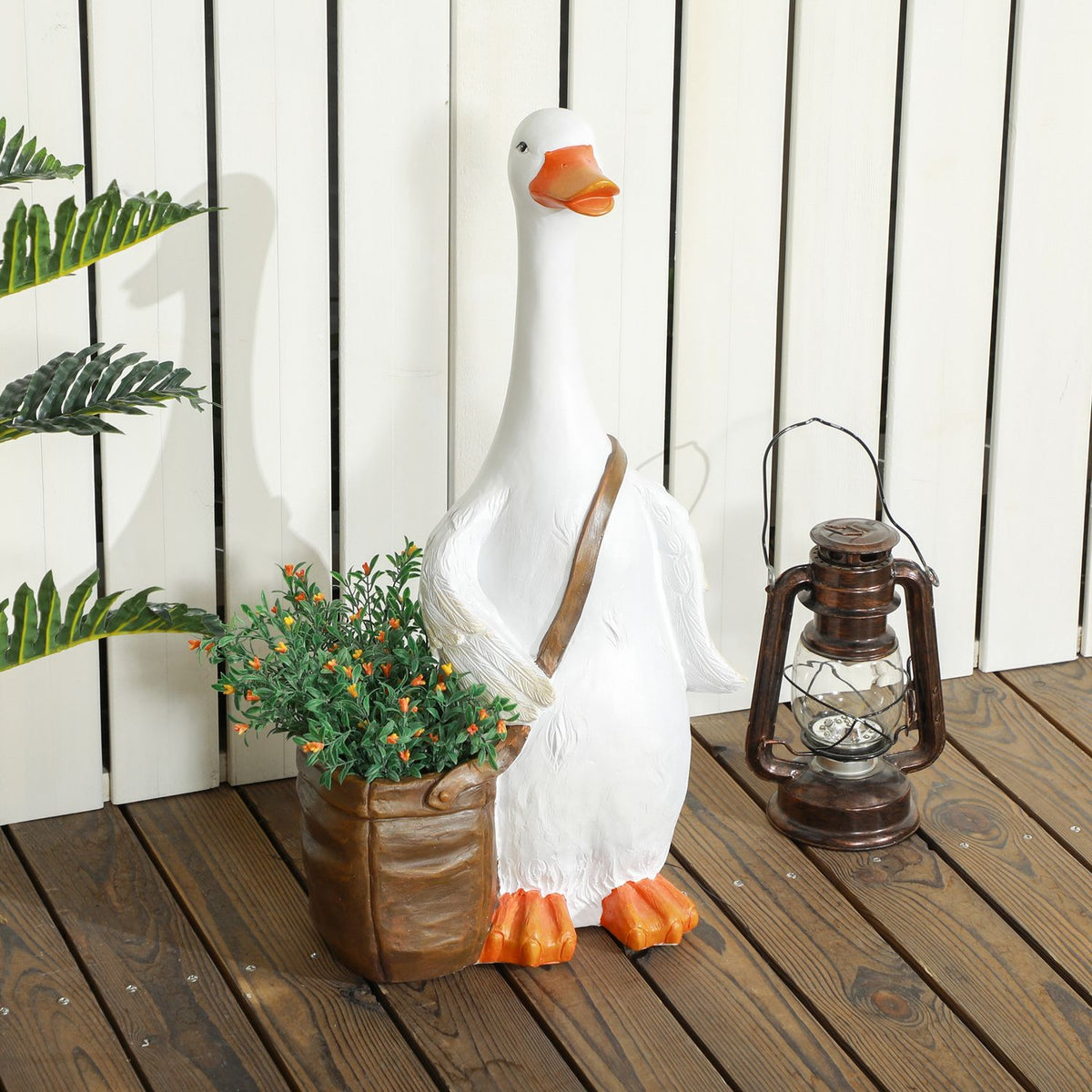 Plant Pot "Swan With School Bag" Design, Planter With Drainage Hole, For Indoor & Outdoor, Resin