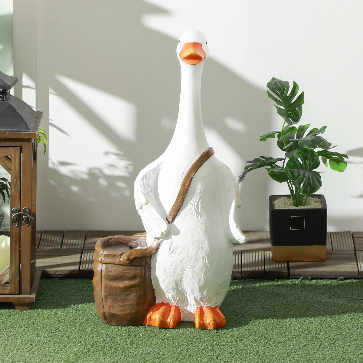 Plant Pot "Swan With School Bag" Design, Planter With Drainage Hole, For Indoor & Outdoor, Resin