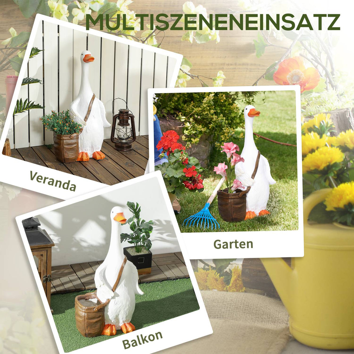 Plant Pot "Swan With School Bag" Design, Planter With Drainage Hole, For Indoor & Outdoor, Resin