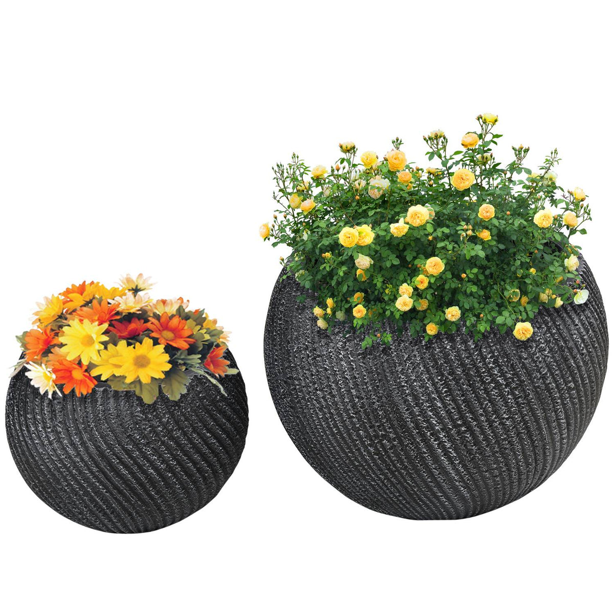 Plant Pots Set Of 2 Flower Pots With Drainage Holes, Stackable, Indoor & Outdoor, Magnesium Oxide, Grey