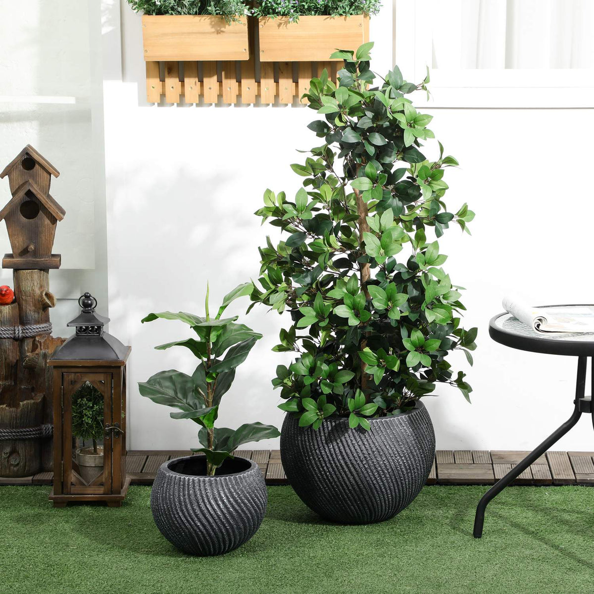 Plant Pots Set Of 2 Flower Pots With Drainage Holes, Stackable, Indoor & Outdoor, Magnesium Oxide, Grey