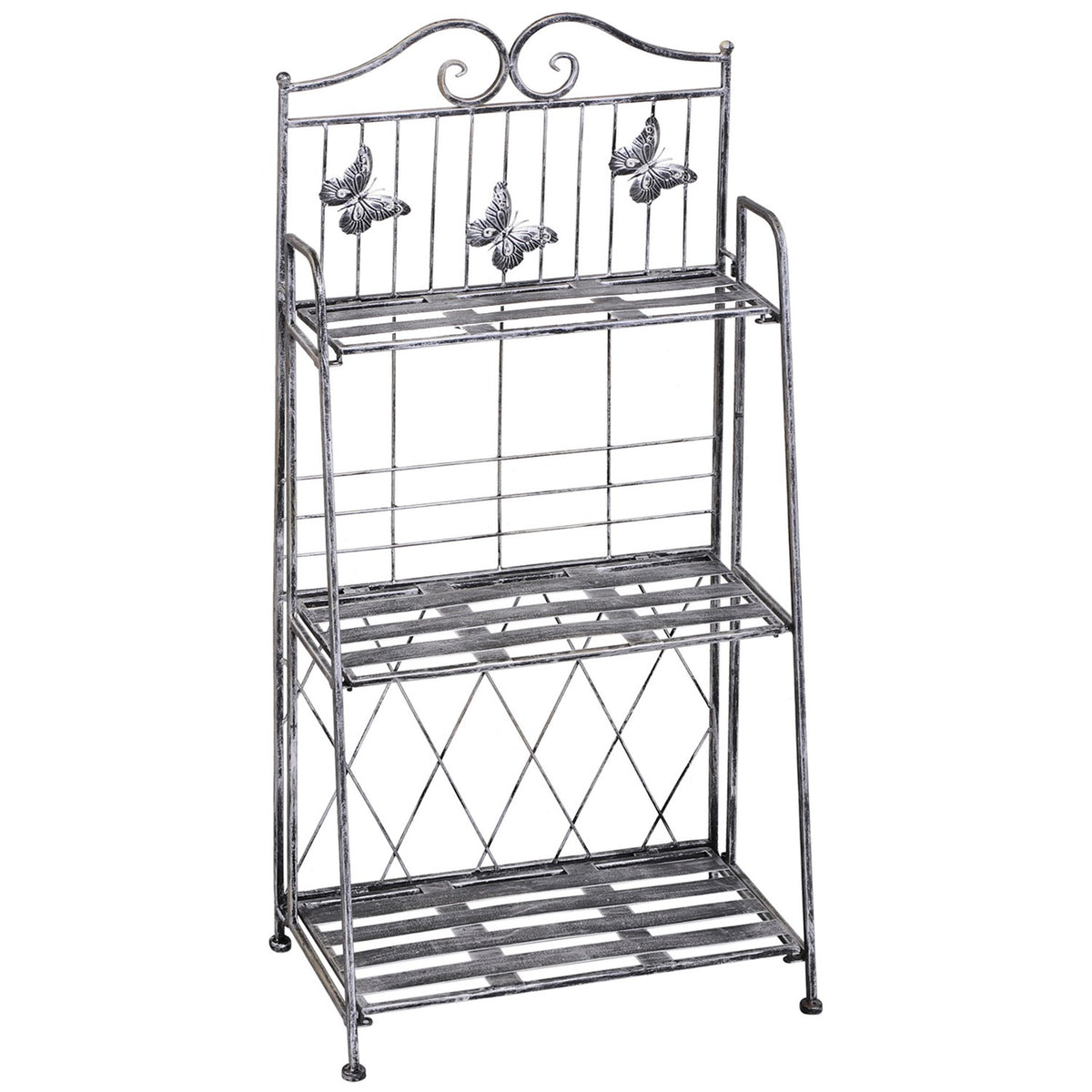 Plant Rack Metal Flower Stand With 3 Levels, Flower Stairs For Garden, Silver Gray, 44X25X96Cm