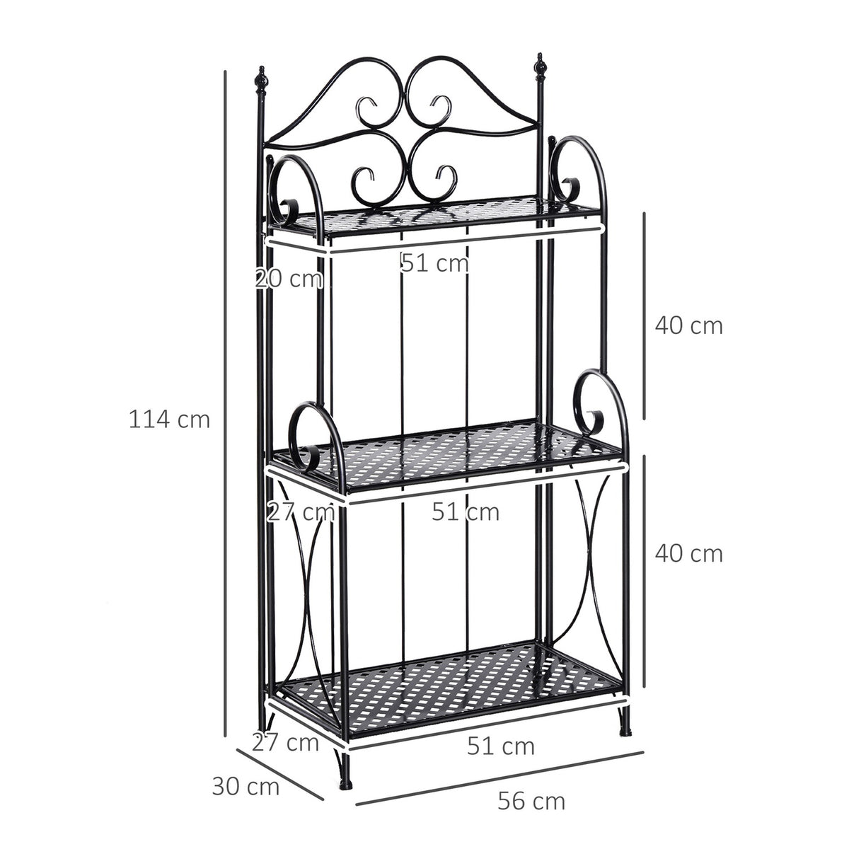 Plant Shelf Flower Stairs With 3 Shelves, Metal, Black, 56X30X114Cm