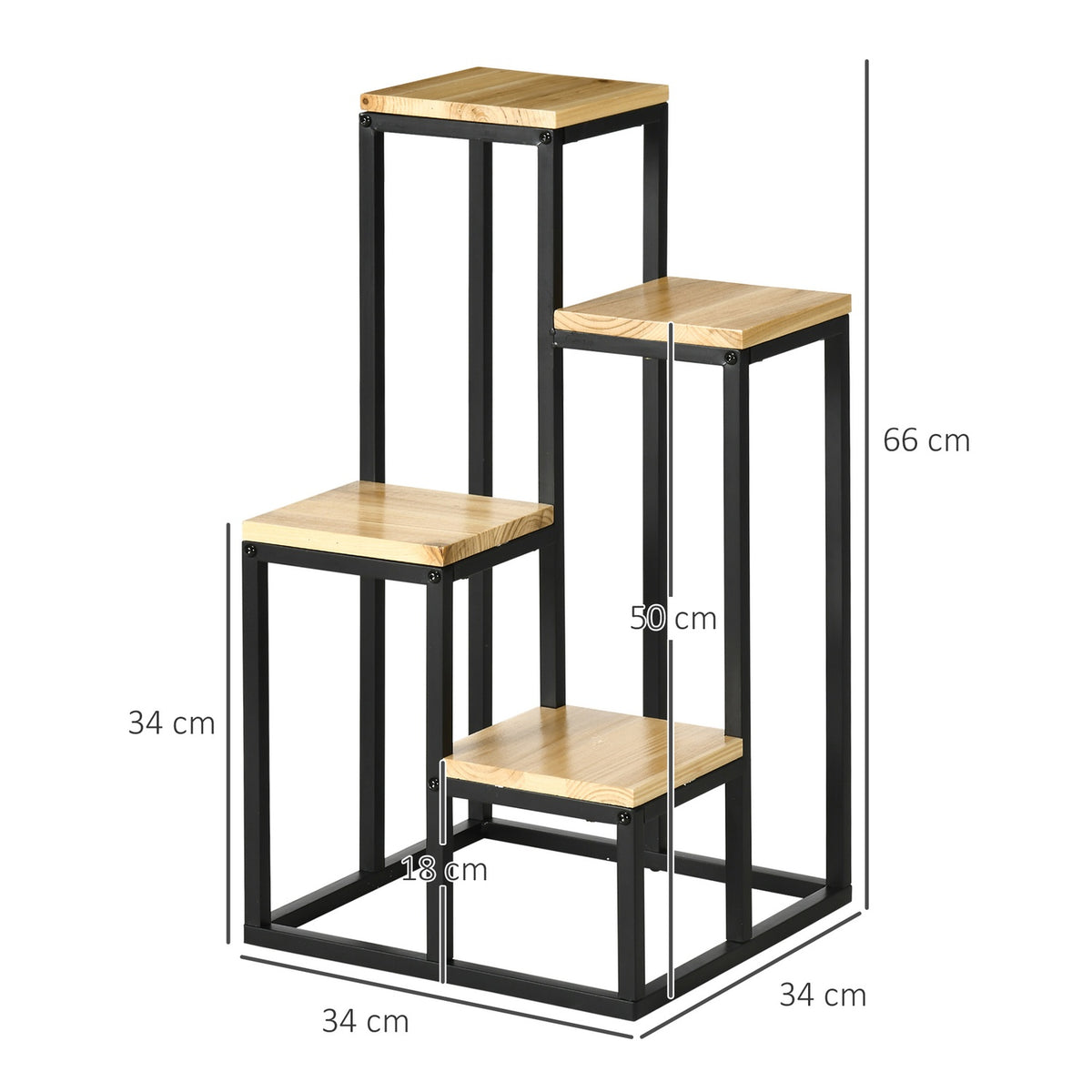 Plant Shelf, Flower Stairs With 4 Tiers, Multi-Tier Plant Stand, Plant Stand For Garden, Balcony, Wood, Natural, 34 X 34 X 66Cm