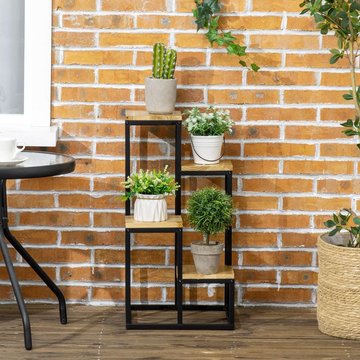 Plant Shelf, Flower Stairs With 4 Tiers, Multi-Tier Plant Stand, Plant Stand For Garden, Balcony, Wood, Natural, 34 X 34 X 66Cm