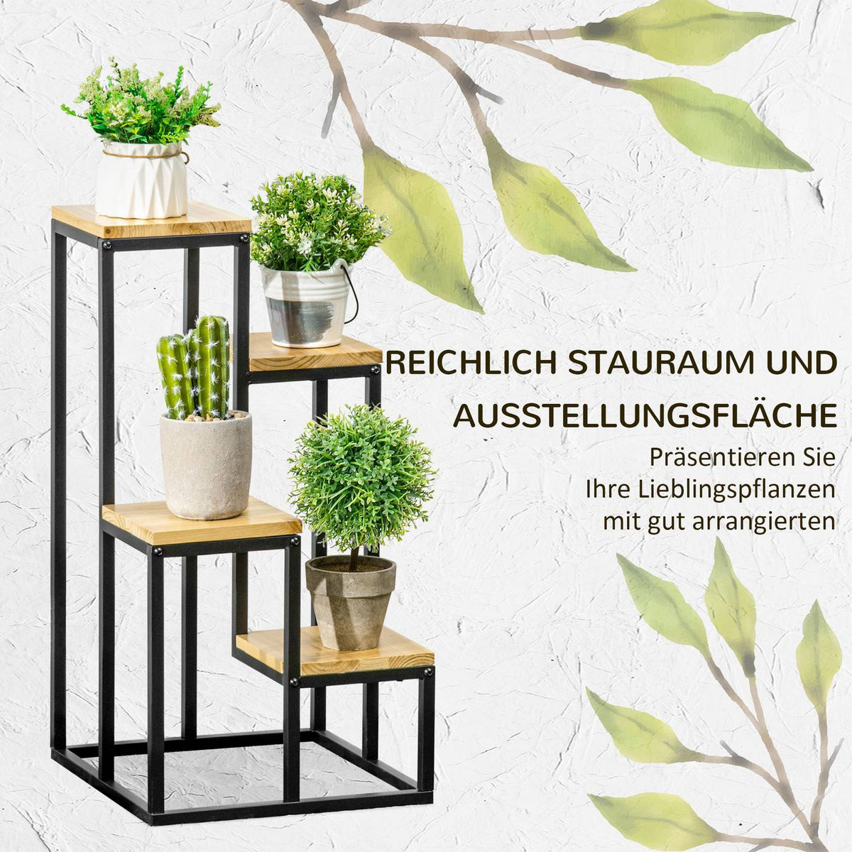 Plant Shelf, Flower Stairs With 4 Tiers, Multi-Tier Plant Stand, Plant Stand For Garden, Balcony, Wood, Natural, 34 X 34 X 66Cm
