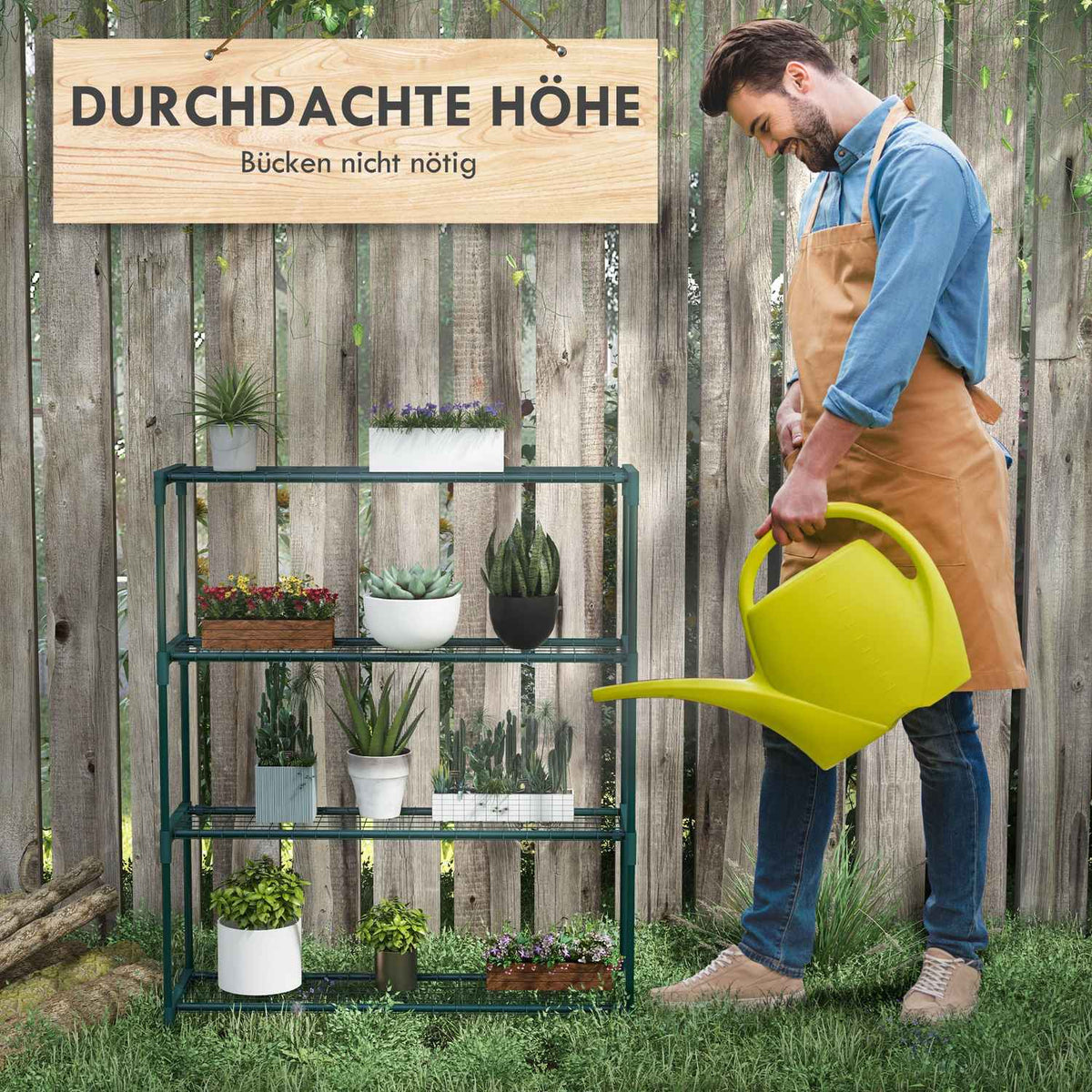 Plant Shelf, Flower Stand With 4 Tier Flower Shelf, Plant Stand For Garden, Balcony, Steel, Dark Green, 89 X 28 X 107 Cm
