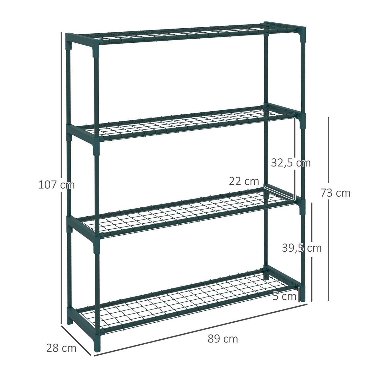 Plant Shelf, Flower Stand With 4 Tier Flower Shelf, Plant Stand For Garden, Balcony, Steel, Dark Green, 89 X 28 X 107 Cm