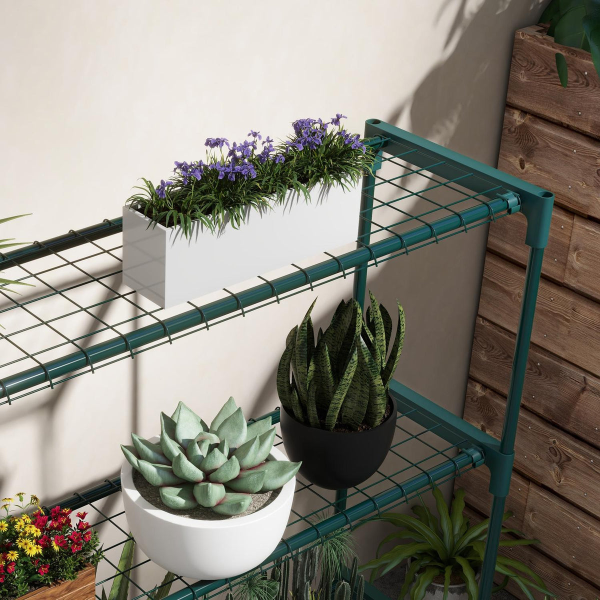 Plant Shelf, Flower Stand With 4 Tier Flower Shelf, Plant Stand For Garden, Balcony, Steel, Dark Green, 89 X 28 X 107 Cm