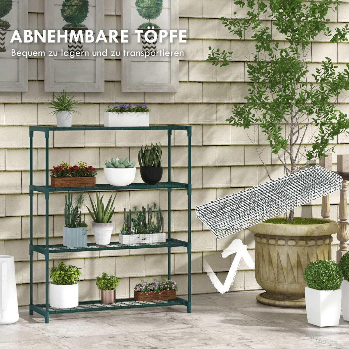 Plant Shelf, Flower Stand With 4 Tier Flower Shelf, Plant Stand For Garden, Balcony, Steel, Dark Green, 89 X 28 X 107 Cm