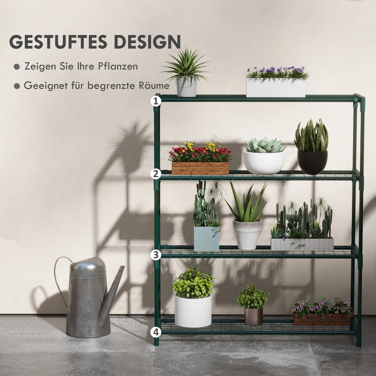 Plant Shelf, Flower Stand With 4 Tier Flower Shelf, Plant Stand For Garden, Balcony, Steel, Dark Green, 89 X 28 X 107 Cm