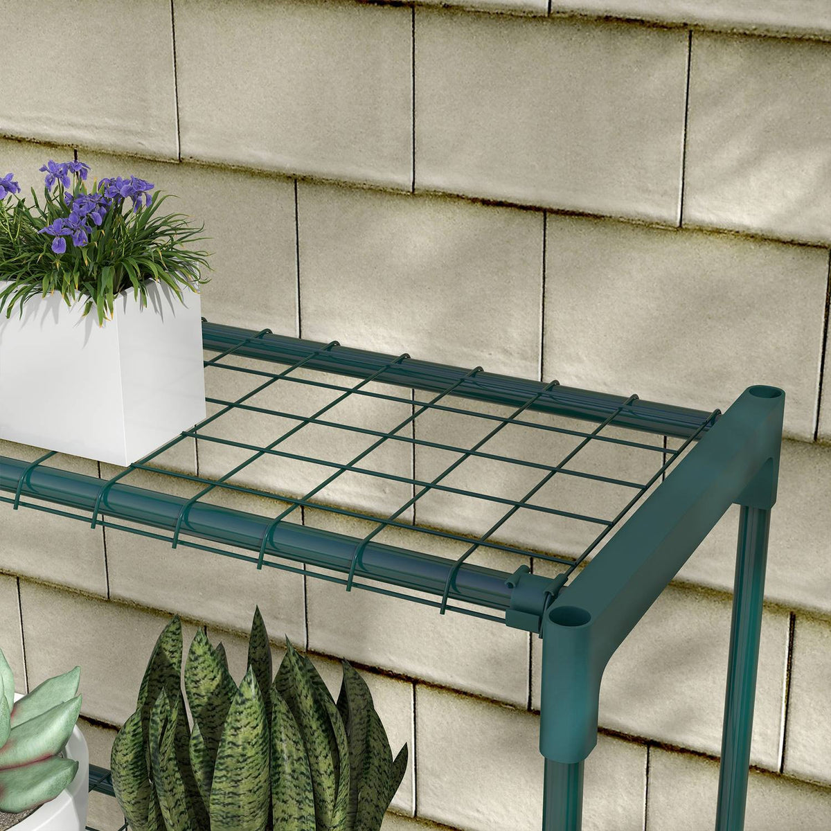 Plant Shelf, Flower Stand With 4 Tier Flower Shelf, Plant Stand For Garden, Balcony, Steel, Dark Green, 89 X 28 X 107 Cm