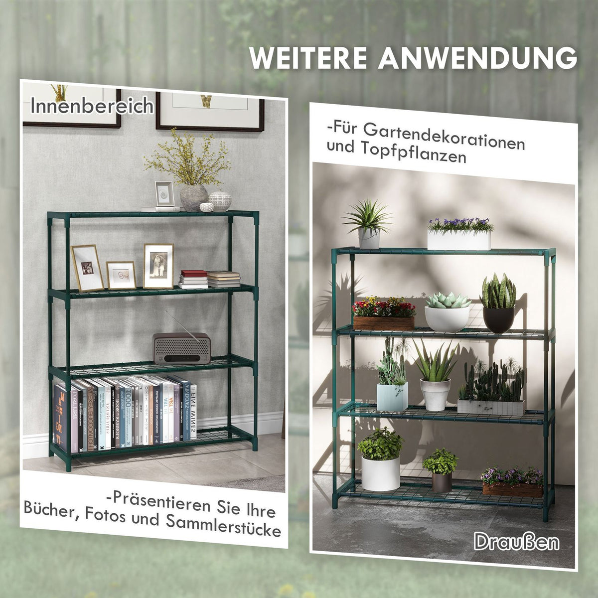 Plant Shelf, Flower Stand With 4 Tier Flower Shelf, Plant Stand For Garden, Balcony, Steel, Dark Green, 89 X 28 X 107 Cm