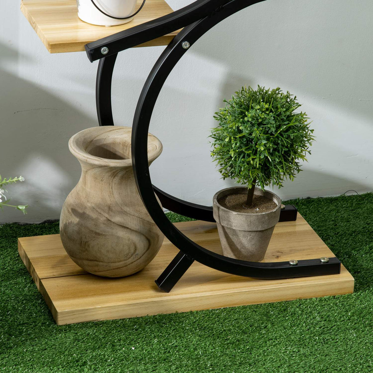 Plant Shelf S-Shaped 4-Tier Flower Stairs, Plant Stand With Metal Frame, Solid Wood, Black, 46X25X91Cm