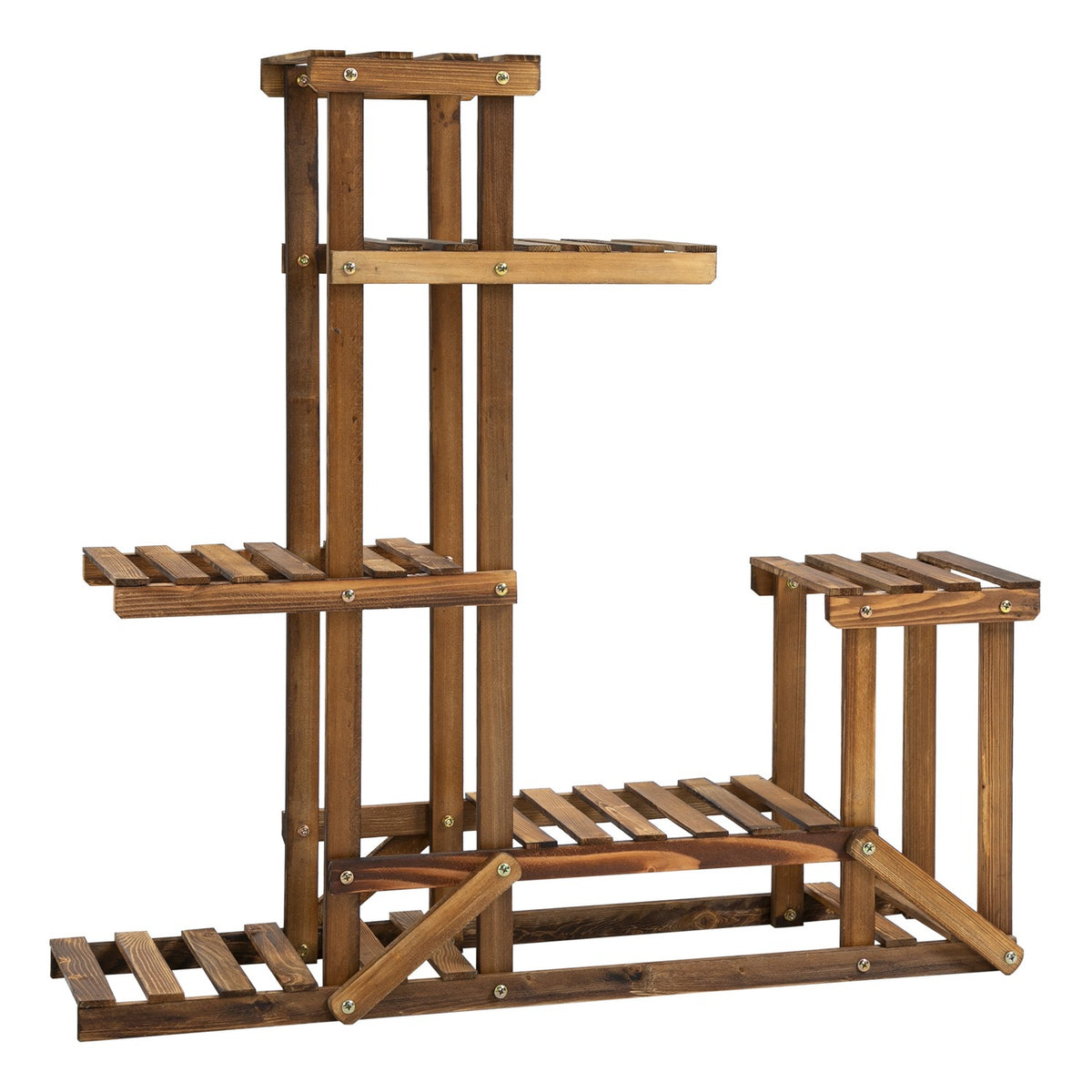 Plant Shelf Solid Wood Flower Stand With 6 Levels, Charred, 98X28X96.5Cm, For Garden & Balcony