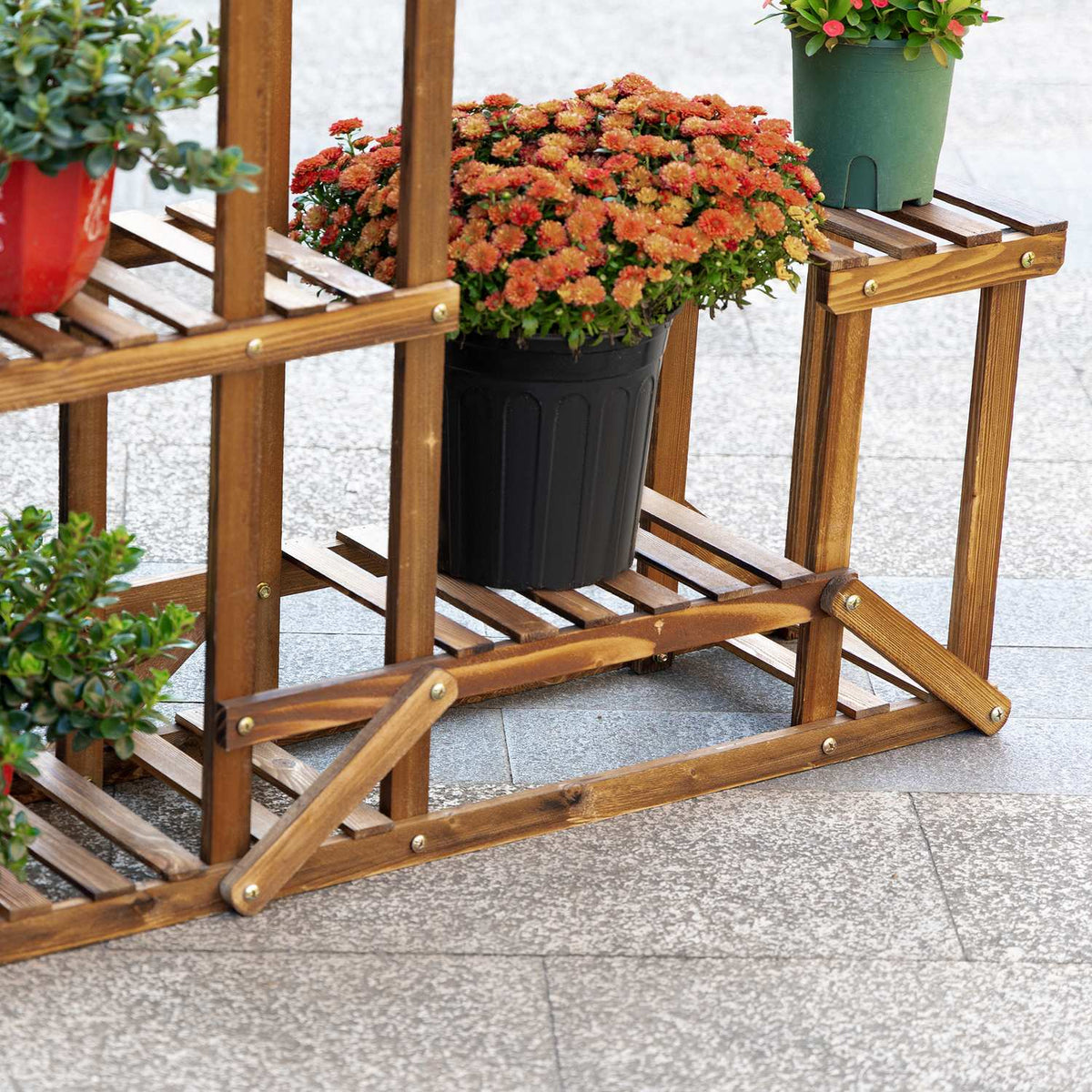 Plant Shelf Solid Wood Flower Stand With 6 Levels, Charred, 98X28X96.5Cm, For Garden & Balcony
