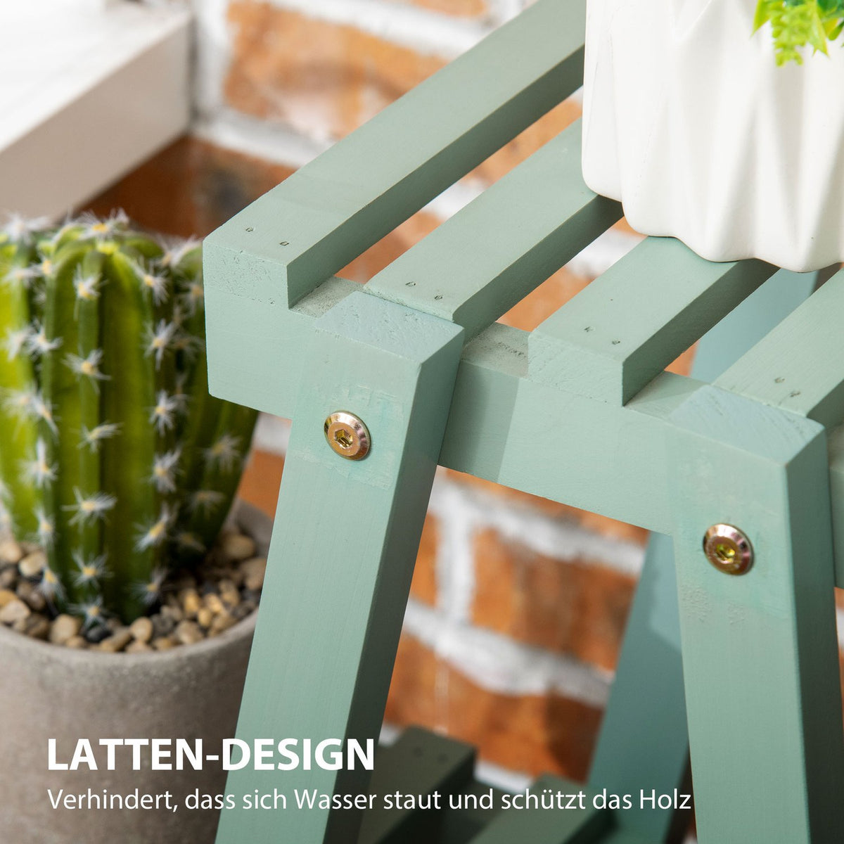 Plant Shelf With 3 Steps Flower Shelf For 6 Flower Pots, Plant Stairs For Garden, Wood, Light Green, 76X26X76Cm