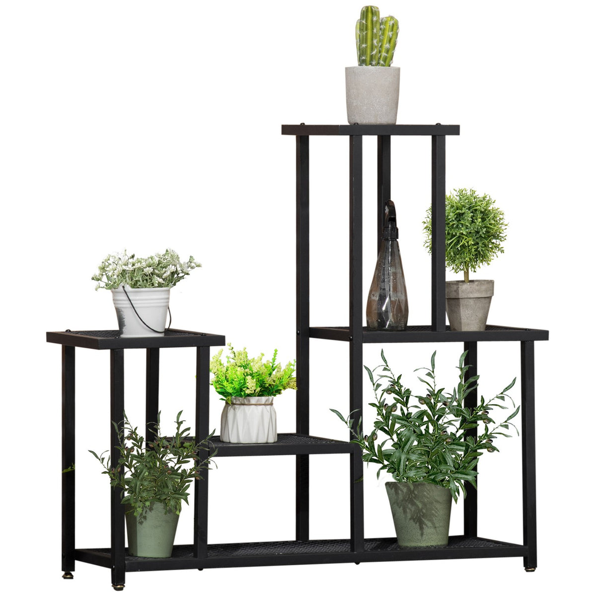 Plant Shelf With 4 Tiers Multi-Tier Flower Shelf Plant Stand For Garden Balcony Metal Black 91X25X83Cm