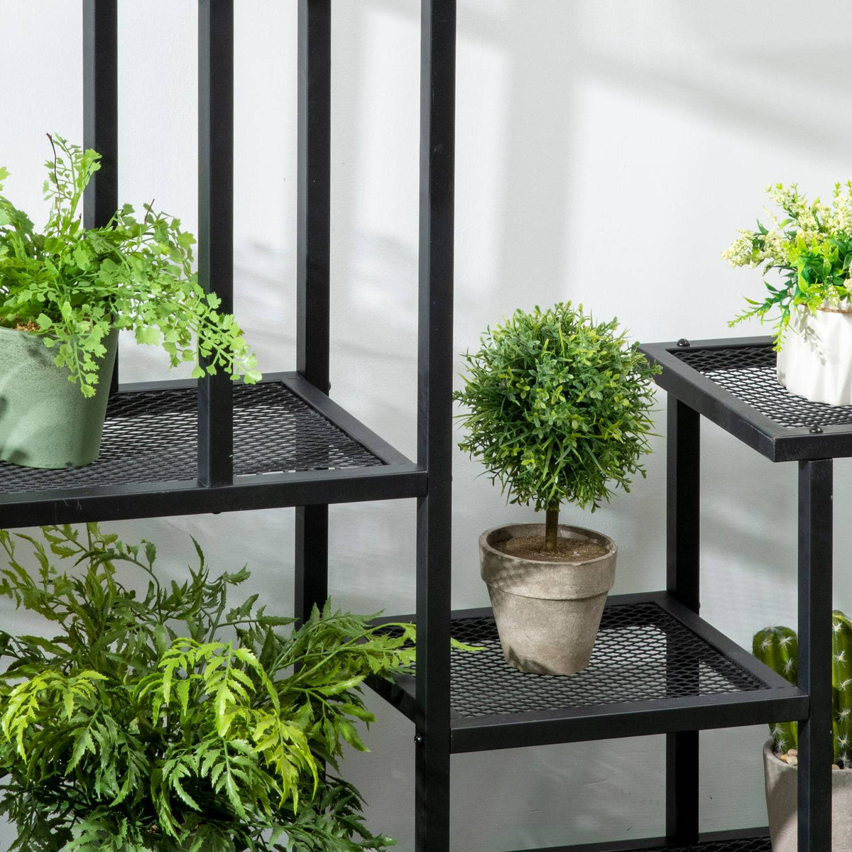 Plant Shelf With 4 Tiers Multi-Tier Flower Shelf Plant Stand For Garden Balcony Metal Black 91X25X83Cm