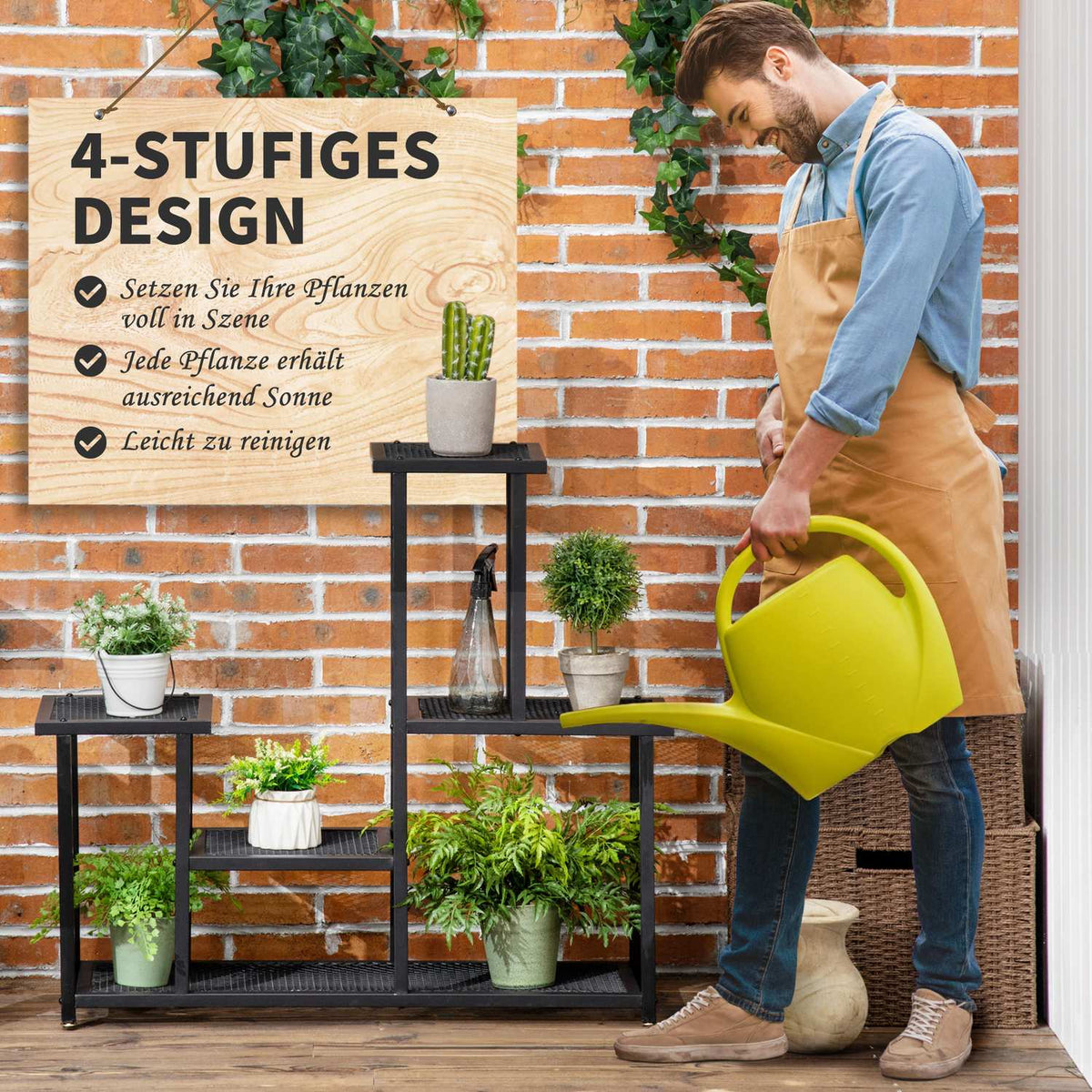 Plant Shelf With 4 Tiers Multi-Tier Flower Shelf Plant Stand For Garden Balcony Metal Black 91X25X83Cm